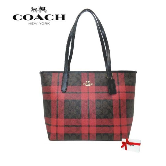 Coach Handbags - NWT COACH Zip Top Plaid Tote In Signature Canvas
